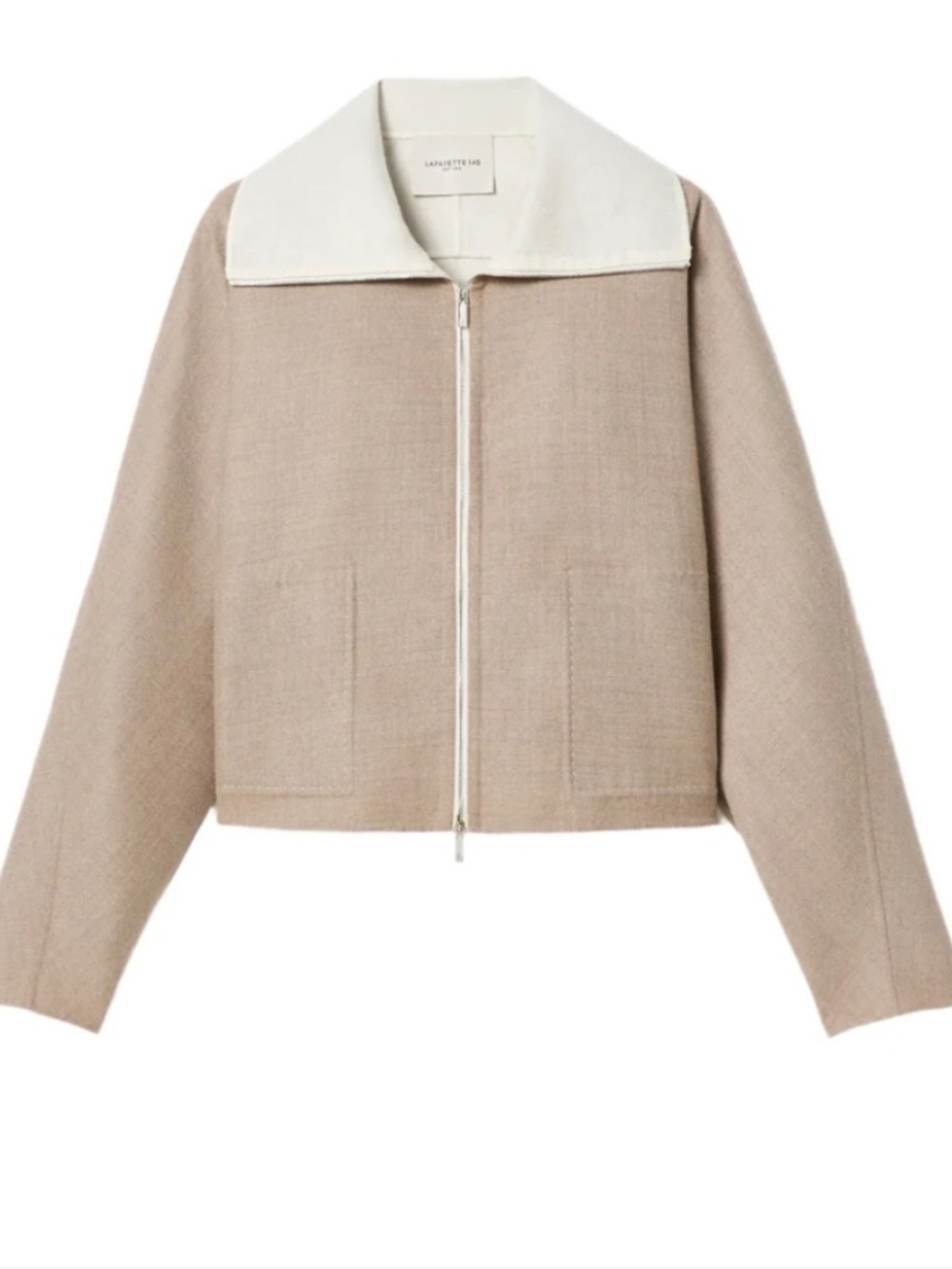 Lafayette 148 Two Tone Wool-Silk Bomber Jacket in Hickory Melange/Cloud